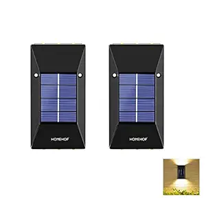 Homehop Solar Wall Light Waterproof Decorative 6 LEDs Up and Down Outdoor Lamp for Step, Patio, Fence, Pathway, with Automatic On/Off (Warm Light,ABS, Pack of 2)