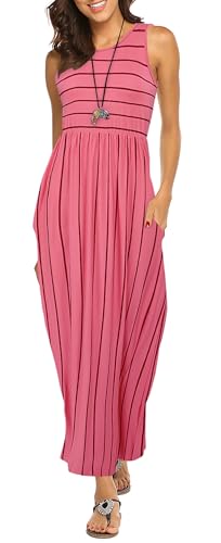 Image of Hount Women's Summer Sleeveless Striped Flowy Casual Long Maxi Dress with Pockets
