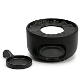 Hoffnugshween Matte Ceramic Teapot Warmer with Removable Candle Spoon, Low-Profile Tealight Tea Warmer Base for Compatible Glass or Ceramic Teapots (Black)