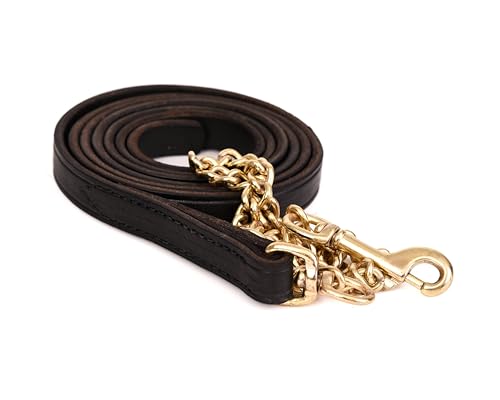 Perri's Leather Lead with Fine 30-Inch Plated Chain, Black, 6-Feet 30-Inch