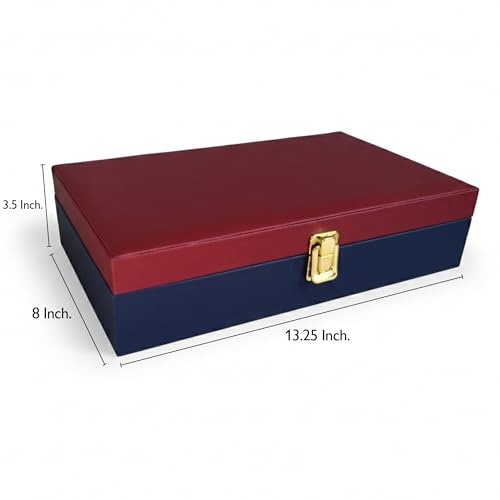 Image of MDF Unisex Faux Leather Watch Organiser Box with 12 Slots | Color: Maroon-Blue
