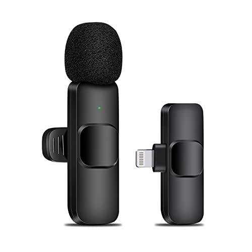 Wireless Lavalier Microphone Mic for iPhone - Lapel iPad Omnidirectional External Mic for YouTube Live Streaming Video Recording - Professional Cordless Condenser Clip Mic for Podcast Vlog Interview