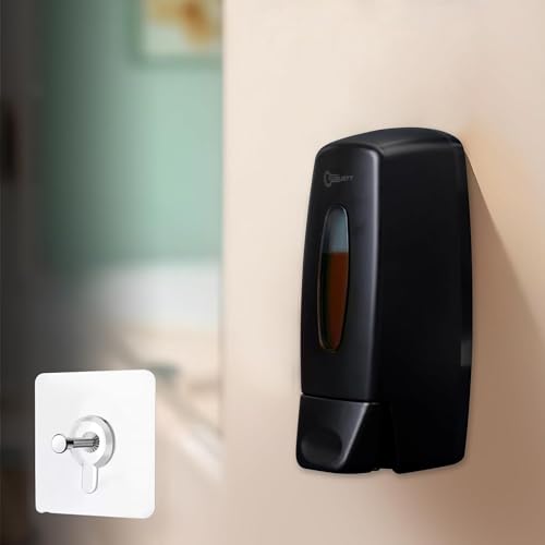 Image of Robustt Manual Wall Mounted Liquid Soap Dispenser - Black (350 ml, Pack of 1) - With Adhesive Hooks | Leak-Proof, Transparent Window, Easy Installation - Ideal for Bathroom, Kitchen, Hotels, Offices