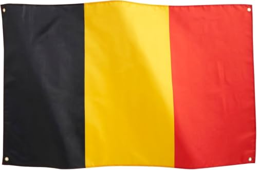 Bandera Belgica 90x150cm, Bandera Belga con 2 Ojales de Latón, Belgium flag, Bandera Copa del Mundo, Bandera de País para exterior, Material Poliéster, Resistente al viento y lluvia
