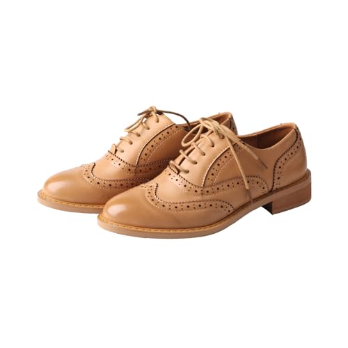 TMA EYES Women's Brogue Lace up Mocasines Shoes(Albaricoque,41)