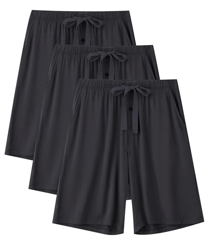 CF Men's Pajama Bottoms Bamboo Rayon Sleep Lounge Shorts Soft Pj Bottoms Lightweight Elastic Waist Pants with Pockets 2 Pack