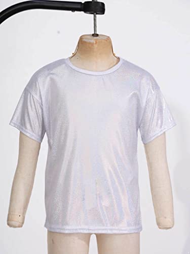 Kids Girls Boys Shimmer Jazz Dance Top Casual Short Sleeves T-shirt Tee Blouse Rave Party Shirt2