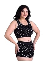 Keepfit Women's Polka Print Sleeveless Plus Size Swimsuit with Crop top and High Rise Boy Shorts Black |Swimming Suit for Women