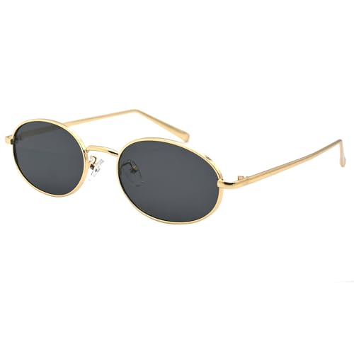 Retro Oval Sunglasses for Women Men Trendy Gold Sun Glasses Vintage Metal Frame Shades