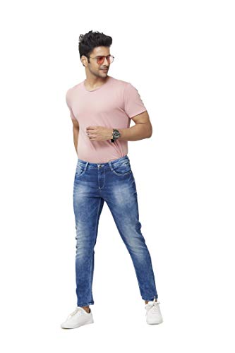 Image of Men Slim Fit Mid - Rise Jeans (Dark Blue)