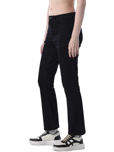 Image of ONLY Women's Solid Flared High Rise Black Jeans