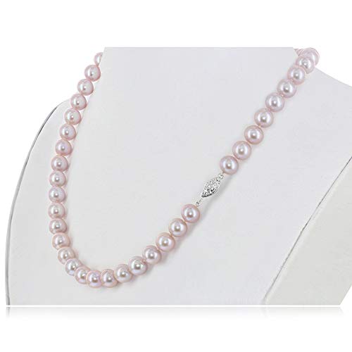 14K White Gold or Yellow Gold AAA Pink Freshwater Cultured Pearls Silk-Knotted 18inch Princess Pearls Strand Necklace - Choice of Pearl Size & Clasp Gold Color4