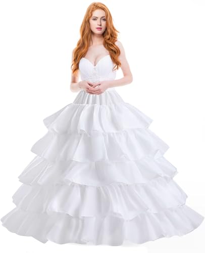 Women's Crinoline Petticoat Underskirt 4 Hoops Skirt 5 Ruffles Layers Ball Gown Half Slips for Wedding Bridal Dress White