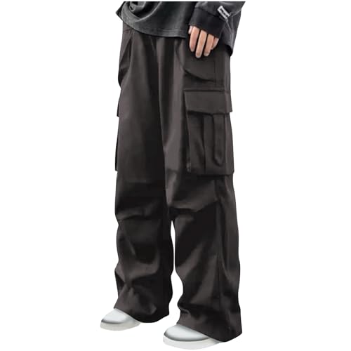 Men Hiking Cargo Pants Baggy Solid Joggers Sweatpants Sports Loose Fit Straight Casual Trousers with Multiple Pockets