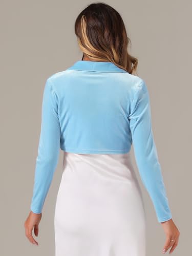 Image of Allegra K Long Sleeve Velvet Shrug Top for Women's Open Front Cocktail Party Cropped Bolero Cardigan