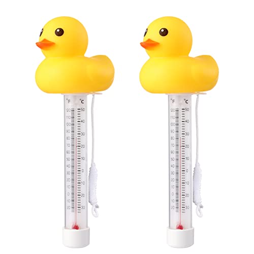 2 Packs Floating Pool Thermometer, Cute Yellow Duck Design Accurate Readings for Water Temperature, Shatter Resistant with String for Aquarium Thermometer for Outdoor & Indoor Swimming Pools & Spas