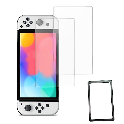 CUZKC Cristal protector para Switch Oled, lámina protectora para Nintendo Switch 7 pulgadas, lámina de cristal templado, 4 piezas de lámina protectora con marco laminado (modelo OLED)