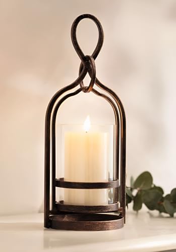 Dekoleidenschaft Laterne Antik aus Metall mit Antik Finish in Gold, 36 cm hoch, Windlicht, Hängelaterne, Kerzenhalter