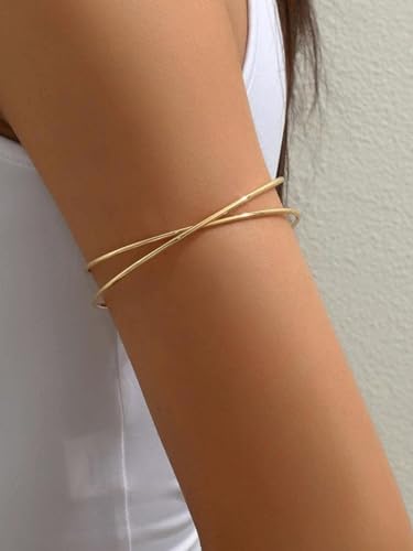 BROCC 4PCS Arm Cuff Jewelry for Women, Gold Arm Cuff Upper Arm, Minimalist Arm Cuff Bracelet, Upper Arm Cuff Bangle, Adjustable Coil Armband Set Jewelry3