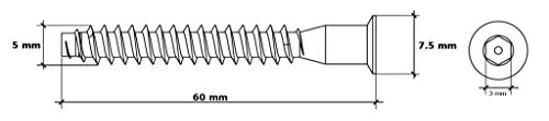 HEXATON Confirmat Screws 5 x 60 mm, 100 Pieces, Countersunk Head with Hex Socket, Fully Threaded, Zinc-Plated Steel - Image 2