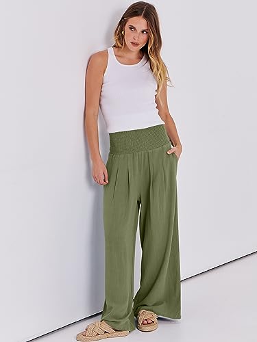 Image of ANRABESS Women Linen Palazzo Pants Summer Boho Wide Leg High Waist Casual Lounge Pant 2026 Beach Travel Vacation Outfits