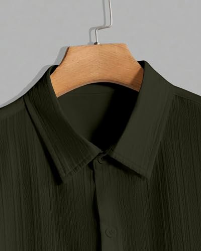 Image of Paralians Men's Regular Fit Solid Pattern Polyester Shirt with Half Sleeve Collar Neck Satandard Length and Button Down Closure Type