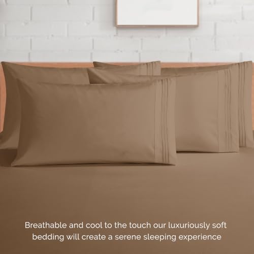 Image of Elegant Comfort Luxury 1500 Premium Hotel Quality Microfiber 4-Piece Sheet Set - Soft, All Around Elastic 18-24 Inches Deep Fitted Sheet - Extra Deep Pocket Sheets, Queen, Taupe