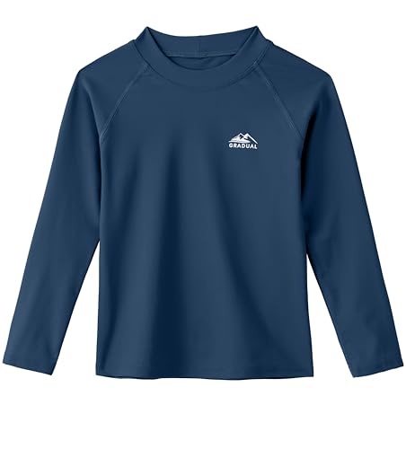 Toddler Boys Swim Shirt Long Sleeve Rash Guard UPF 50+ Sun Protection Shirts for Baby Kids Quick Dry(Dark Blue,2T)