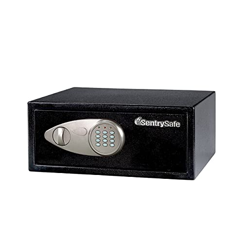 SentrySafe Shelf Safe with Digital Keypad Lock, Steel Safe with Interior Lining and Bolt Down Kit for Money, Jewelry, 0.78 Cubic Feet, 7.1 x 16.9 x 13.8 Inches, X075
