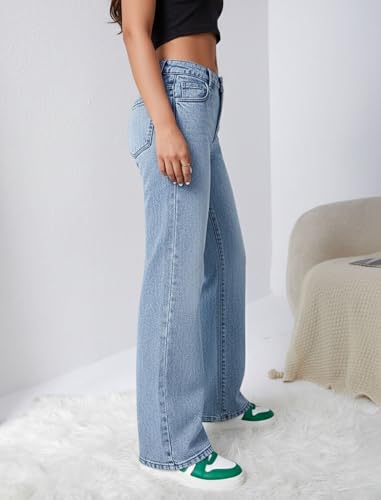 Image of DEELMO Women's Wide Leg Denim Jeans High Rise Loose Fit | Stretchy Casual Straight Pants Trendy | Comfortable Everyday Fashion Jeans for Women