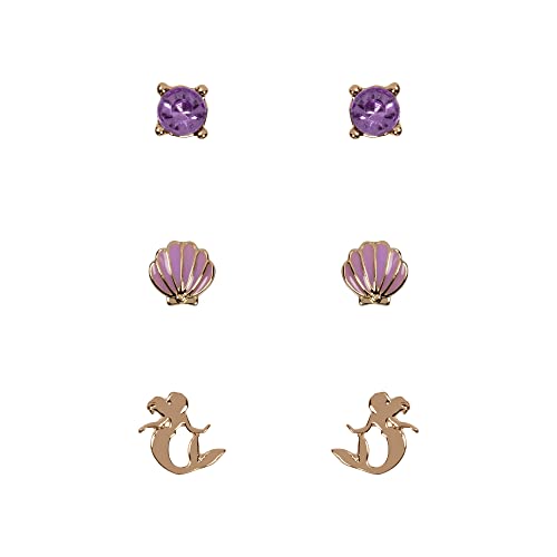 Disney Princess The Little Mermaid Purple & Gold Trio Earring Set SH00702YRVL, One Size, Zinc, No Gemstone