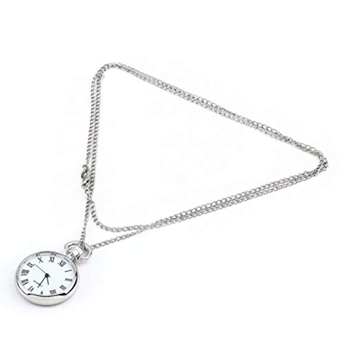 Reloj de Bolsillo Redondo de Cuarzo de Moda Dial Vintage Collar Colgante de Cadena de Plata Estilo Antiguo Regalo Bonito con Estilo Kaemma(Color:Sliver)