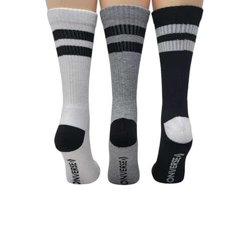Converse Women's Half Cushion Double Stripe Crew Socks 3-Pack Size 6-10 (White/Grey/Black)3