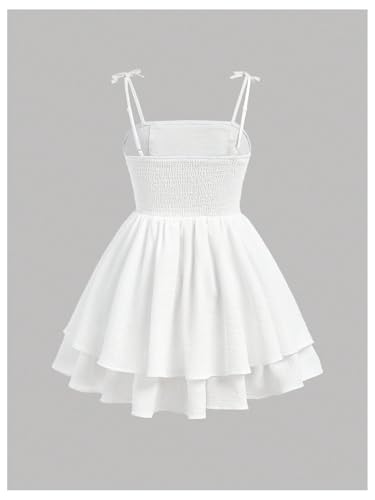 Image of SHENHE Girl's Smocked Ruched A Line Swing Dress Layered Tie Shoulder Flowy Cami Short Dress