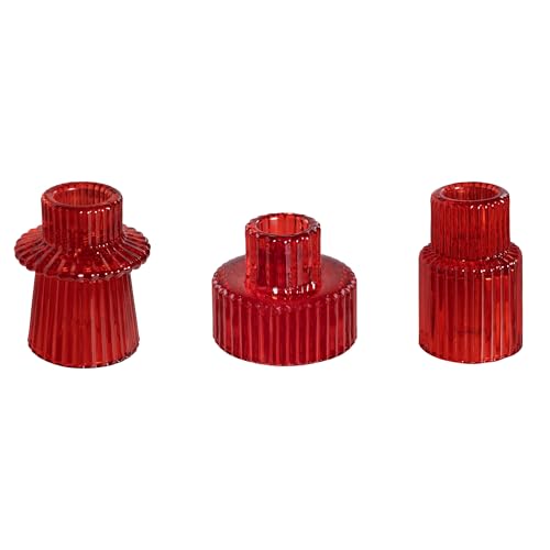 Red Glass Taper Candle Holders Set