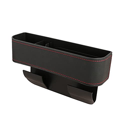 Qirc Relleno de espacio para asiento de coche, organizador multifunción de asiento de coche, caja de almacenamiento de bolsillo lateral de consola con portavasos (línea negra y roja) Cover