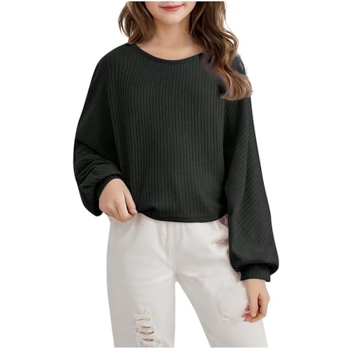 Girls Cute Preppy Shirts 2025 Fashion Puff Sleeve Tops Spring Casual Ribbed Blouses Cotton Comfy Tops Lightweight