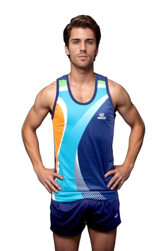 Image of HENCO Navy Blue Sublimation Athletic Sando kit (Sando & Shorts Combo) Running kit for Multi Sports, Yoga, Volleyball, Tennis,Cycling, Badminton, Gym & Fitness Inner Wear for Men /Women