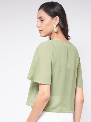 Image of Zima Leto Women's Stylish Sheer Crop Top | Trendy Solid Lightweight Blouse with Half Sleeves | Chic Casual Summer Party Top for Girls | Modern Layering Outfit for Office, Travel & Daily Fashion
