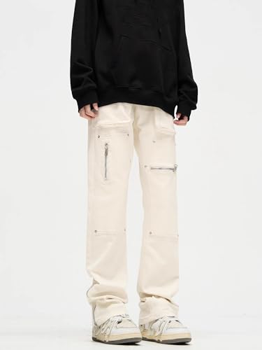 GUOYUXIAO Men's Jeans High-Street Straight-Leg Workwear Relaxed Casual Pants Black Denim Trouser for Men4