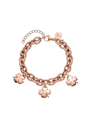 Bracelet trèfle double rangée en maille épaisse d'acier inoxydable argent