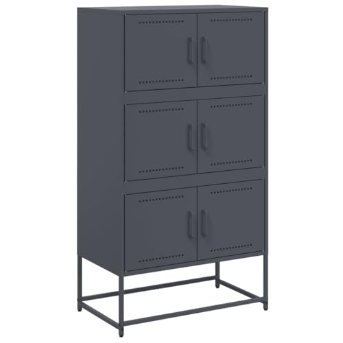vidaXL Industrial Sideboard Storage Cupboard - Steel, 6 Compartments, Anthracite, 68.5x38.5x123.5 cm