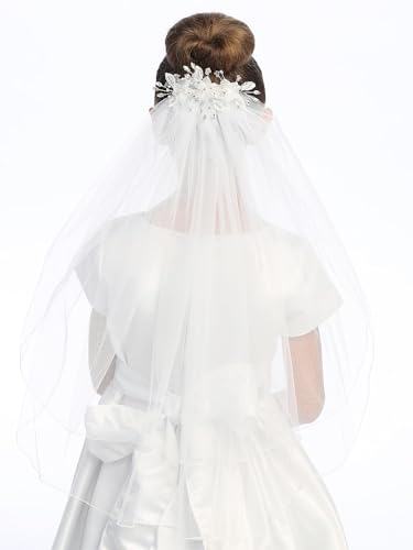 Swea Pea & Lilli Girls First Communion Veils - White Holy 1st Communion Headpiece with comb, Flowers, Crystal, Pearls & Rhinestones2