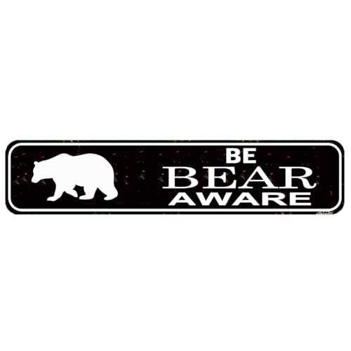 Be Bear Aware Sign 16x4 Inch Bear Safety Metal Sign - Rustic Outdoor Warning Sign for Hiking Trails, National Forests & Campgrounds