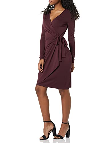 Amazon Essentials Women's Long-sleeved Classic Wrap Dress (Available in Plus Sizes), Burgundy, 5XL Plus