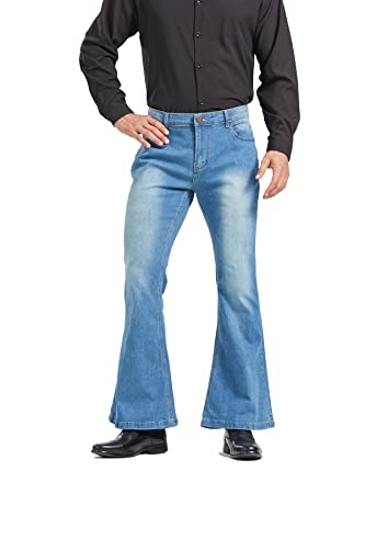 Image of Men's Relaxed Vintage 60s 70s Bell Bottom Stretch Fit Classic Comfort Flared Flares Retro Leg Disco Denim Jeans Pants