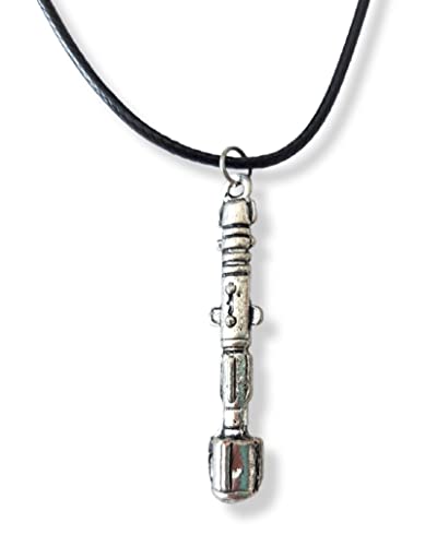 Lovelegis Collier tournevis sonique - Doctor who - cordon noir - couleur argentée - idée cadeau, Similicuir, Pas de gemme