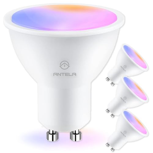 ANTELA Bombilla Inteligente GU10 Bombilla Wifi Compatible con Alexa y Google Home Luz Fría/Cálida 2700K-6500K, Bombilla RGB 16 Millones de Colores Regulable, 5W, 400LM, CRI 80,4 PCS