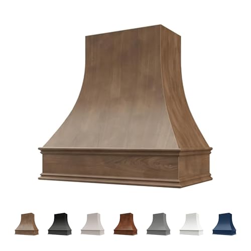 Riley & Higgs American Walnut Wood Kitchen Range Hood Cover, Curved Front Wall Mount Vent Hood...