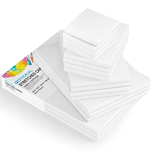 Image of GOTIDEAL18Pcs Stretched Canvases for Painting Multi Pack 4x4, 5x7, 8x10,9x12, 11x14 Set, Primed White - 100% Cotton Artist Blank Canvas Boards for Painting, Acrylic Pouring,Oil Paint
